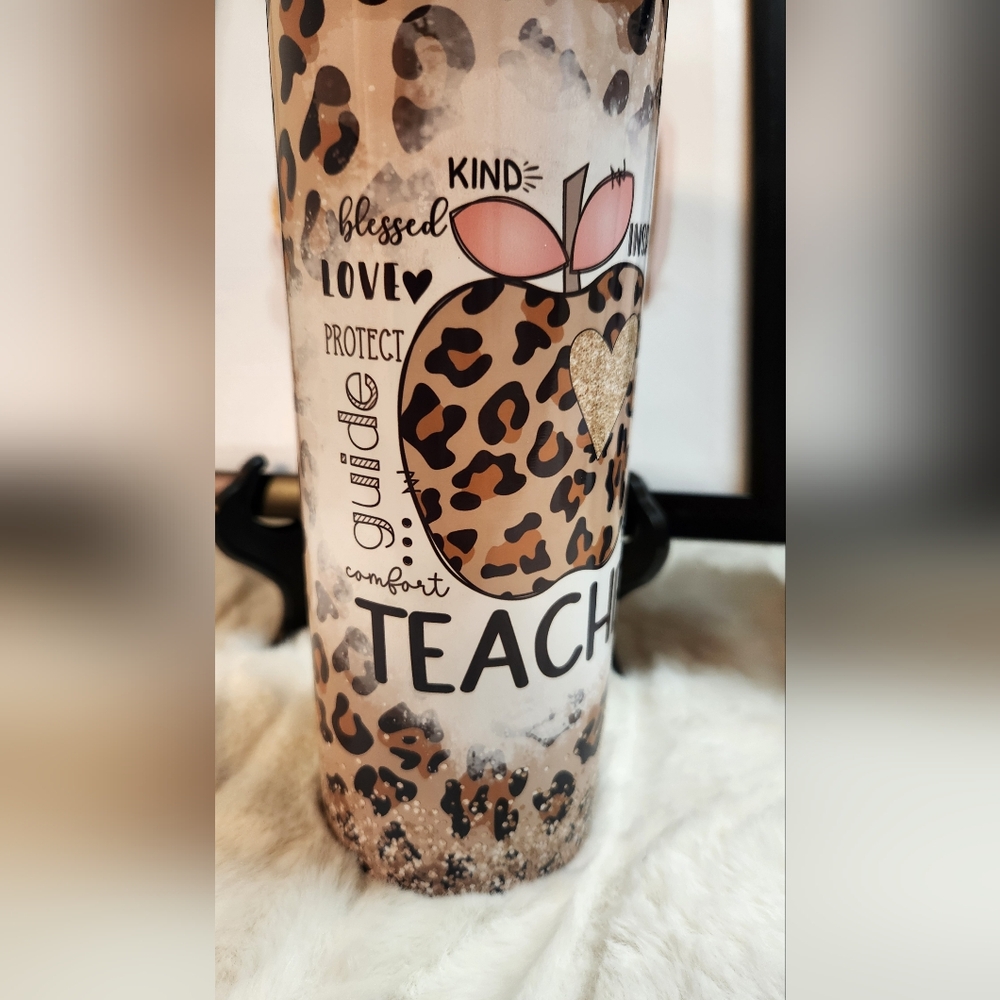 Leopard Print Teacher Tumbler. Hand Crafted - Picture 5 of 8